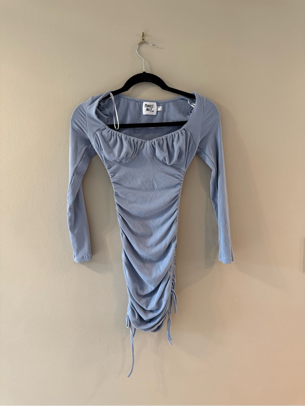Princess Polly Light Blue Ruched Long Sleeve Bodycon Dress